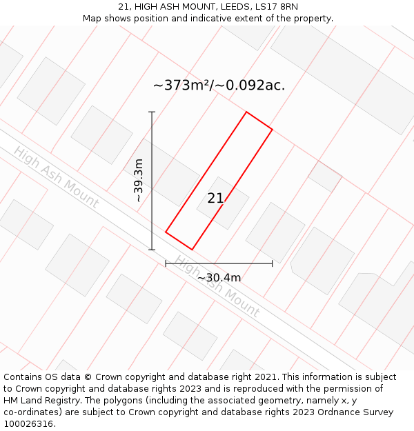 21, HIGH ASH MOUNT, LEEDS, LS17 8RN: Plot and title map