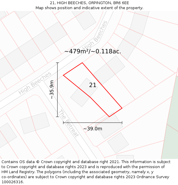 21, HIGH BEECHES, ORPINGTON, BR6 6EE: Plot and title map
