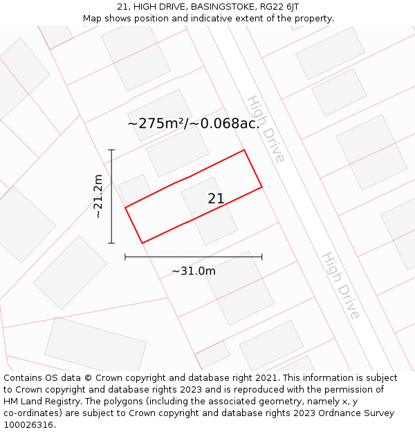 21, HIGH DRIVE, BASINGSTOKE, RG22 6JT: Plot and title map