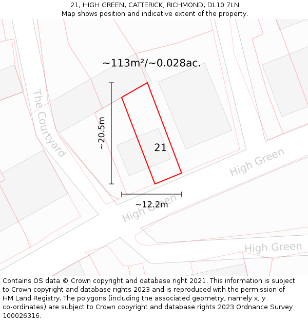 21, HIGH GREEN, CATTERICK, RICHMOND, DL10 7LN: Plot and title map
