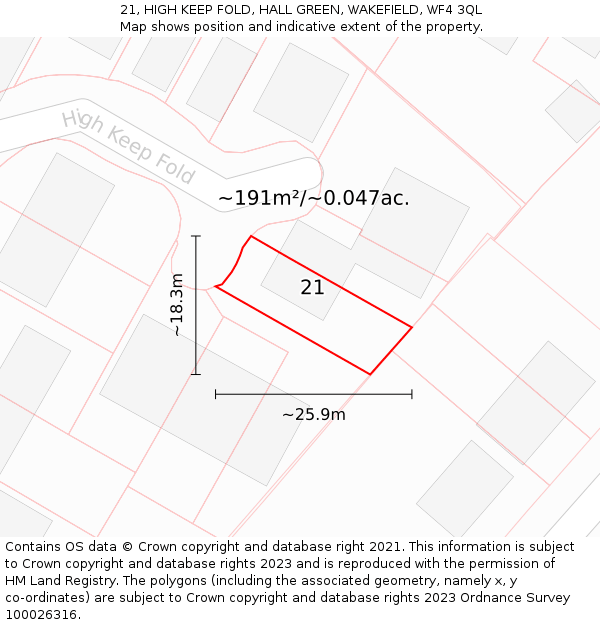 21, HIGH KEEP FOLD, HALL GREEN, WAKEFIELD, WF4 3QL: Plot and title map