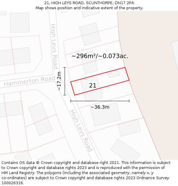 21, HIGH LEYS ROAD, SCUNTHORPE, DN17 2PA: Plot and title map