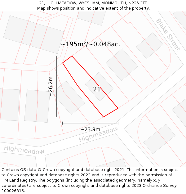 21, HIGH MEADOW, WYESHAM, MONMOUTH, NP25 3TB: Plot and title map