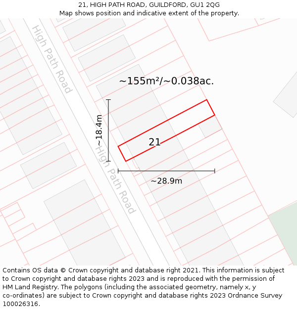 21, HIGH PATH ROAD, GUILDFORD, GU1 2QG: Plot and title map
