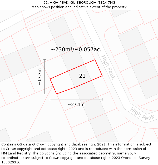 21, HIGH PEAK, GUISBOROUGH, TS14 7NG: Plot and title map