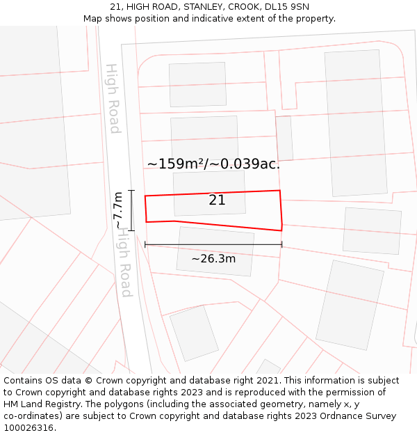 21, HIGH ROAD, STANLEY, CROOK, DL15 9SN: Plot and title map