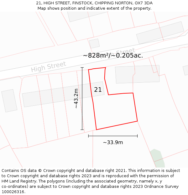 21, HIGH STREET, FINSTOCK, CHIPPING NORTON, OX7 3DA: Plot and title map