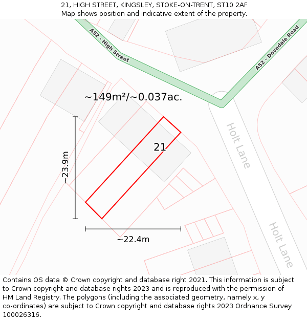 21, HIGH STREET, KINGSLEY, STOKE-ON-TRENT, ST10 2AF: Plot and title map
