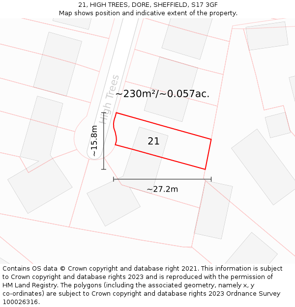 21, HIGH TREES, DORE, SHEFFIELD, S17 3GF: Plot and title map