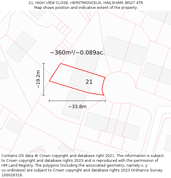 21, HIGH VIEW CLOSE, HERSTMONCEUX, HAILSHAM, BN27 4TR: Plot and title map