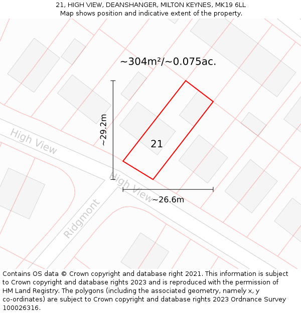 21, HIGH VIEW, DEANSHANGER, MILTON KEYNES, MK19 6LL: Plot and title map