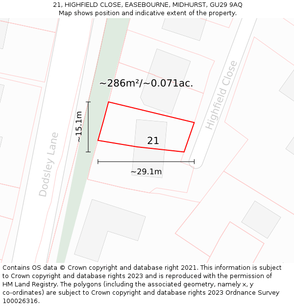 21, HIGHFIELD CLOSE, EASEBOURNE, MIDHURST, GU29 9AQ: Plot and title map