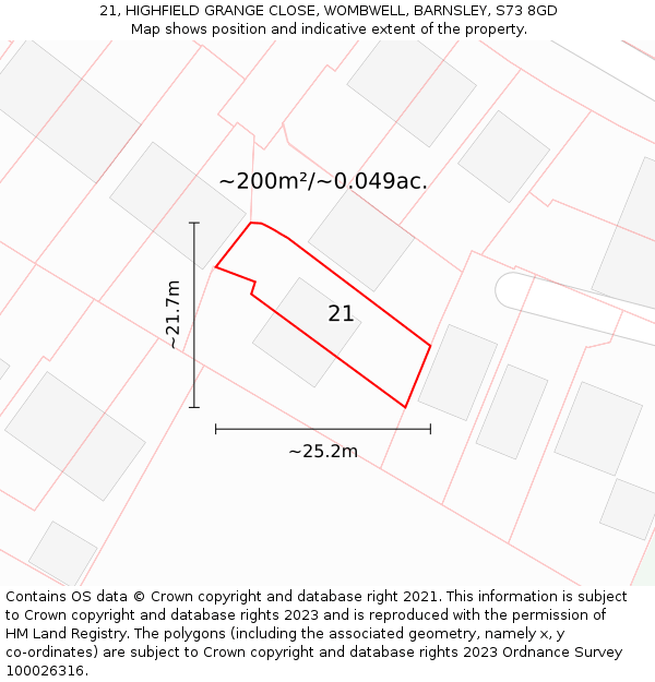 21, HIGHFIELD GRANGE CLOSE, WOMBWELL, BARNSLEY, S73 8GD: Plot and title map