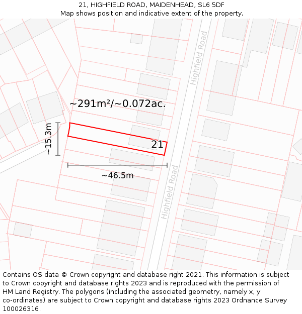 21, HIGHFIELD ROAD, MAIDENHEAD, SL6 5DF: Plot and title map