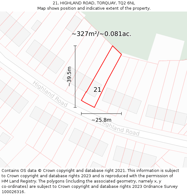 21, HIGHLAND ROAD, TORQUAY, TQ2 6NL: Plot and title map
