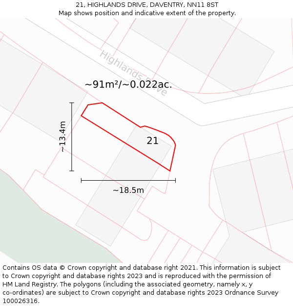 21, HIGHLANDS DRIVE, DAVENTRY, NN11 8ST: Plot and title map