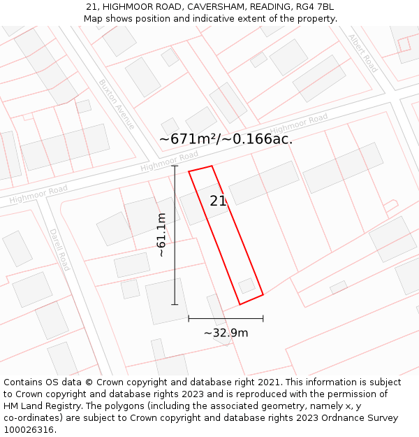 21, HIGHMOOR ROAD, CAVERSHAM, READING, RG4 7BL: Plot and title map