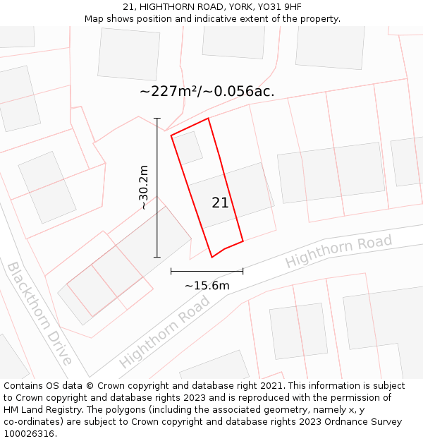 21, HIGHTHORN ROAD, YORK, YO31 9HF: Plot and title map
