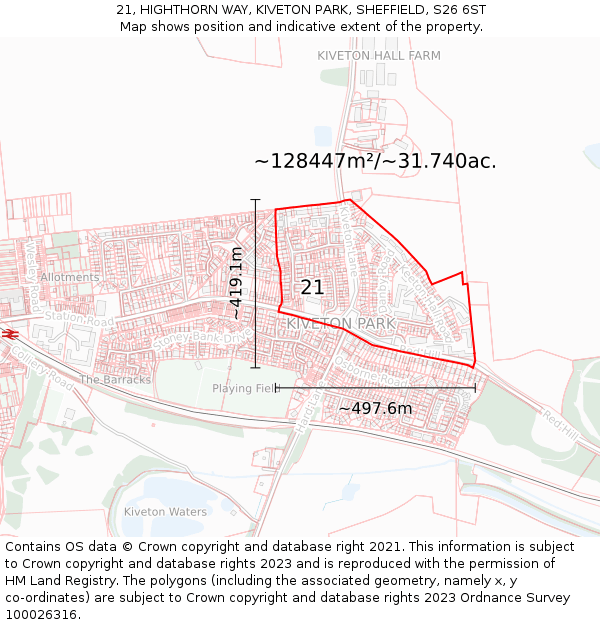 21, HIGHTHORN WAY, KIVETON PARK, SHEFFIELD, S26 6ST: Plot and title map