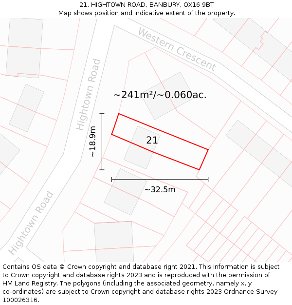 21, HIGHTOWN ROAD, BANBURY, OX16 9BT: Plot and title map
