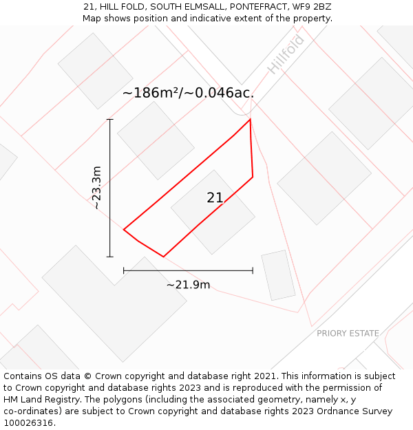 21, HILL FOLD, SOUTH ELMSALL, PONTEFRACT, WF9 2BZ: Plot and title map