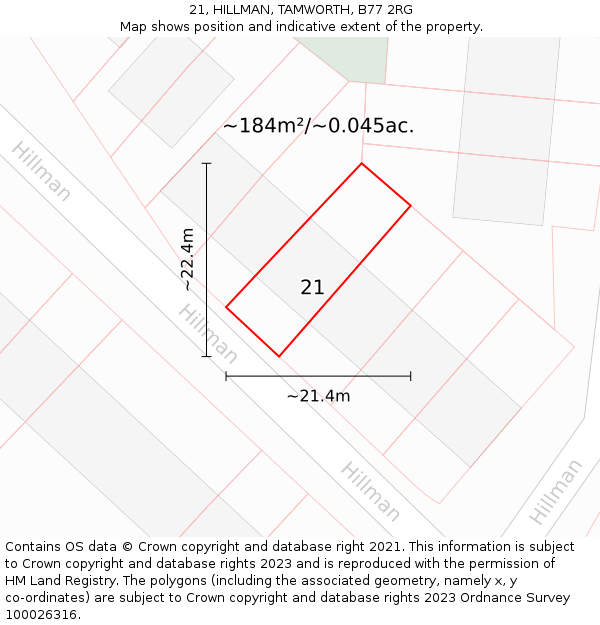 21, HILLMAN, TAMWORTH, B77 2RG: Plot and title map