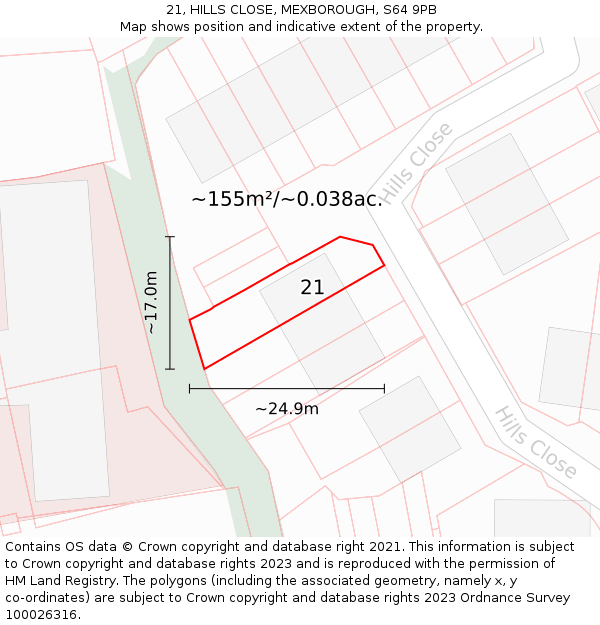 21, HILLS CLOSE, MEXBOROUGH, S64 9PB: Plot and title map