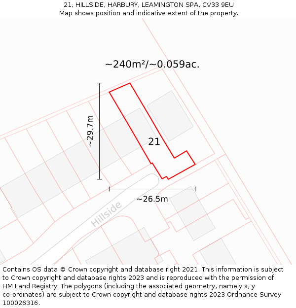 21, HILLSIDE, HARBURY, LEAMINGTON SPA, CV33 9EU: Plot and title map