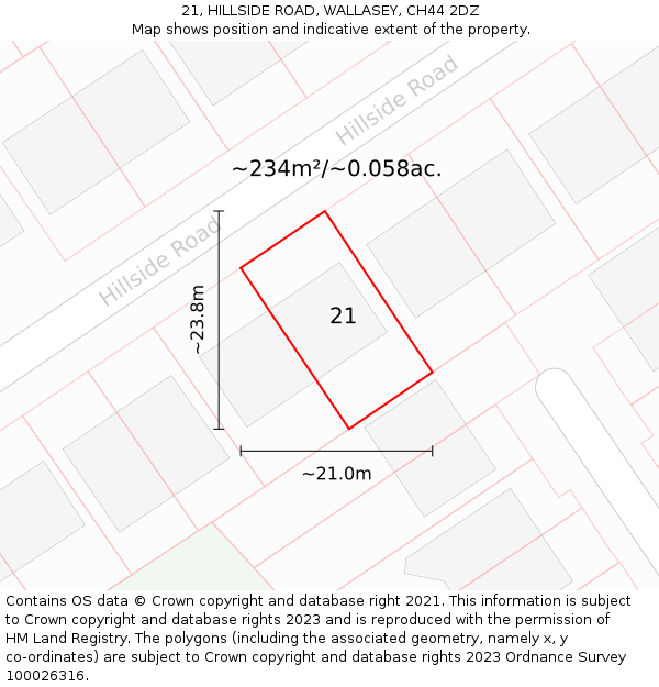 21, HILLSIDE ROAD, WALLASEY, CH44 2DZ: Plot and title map