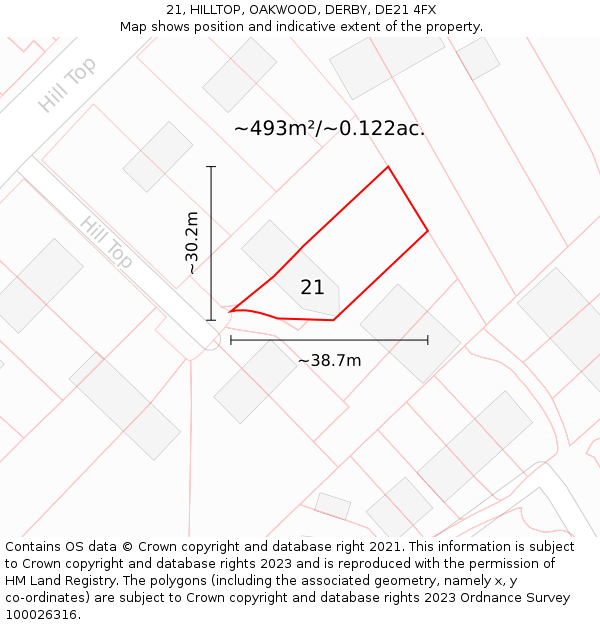 21, HILLTOP, OAKWOOD, DERBY, DE21 4FX: Plot and title map