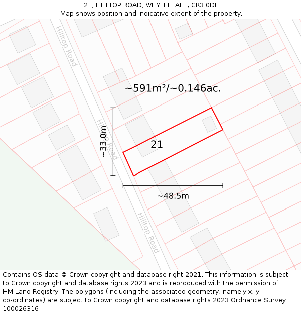 21, HILLTOP ROAD, WHYTELEAFE, CR3 0DE: Plot and title map