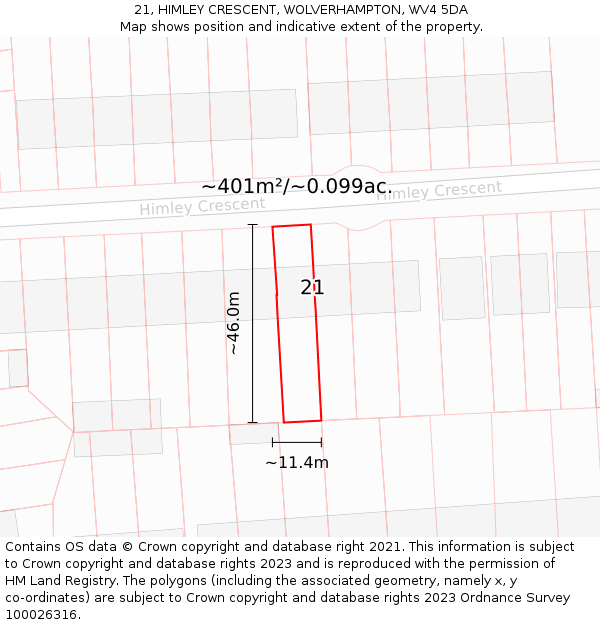 21, HIMLEY CRESCENT, WOLVERHAMPTON, WV4 5DA: Plot and title map