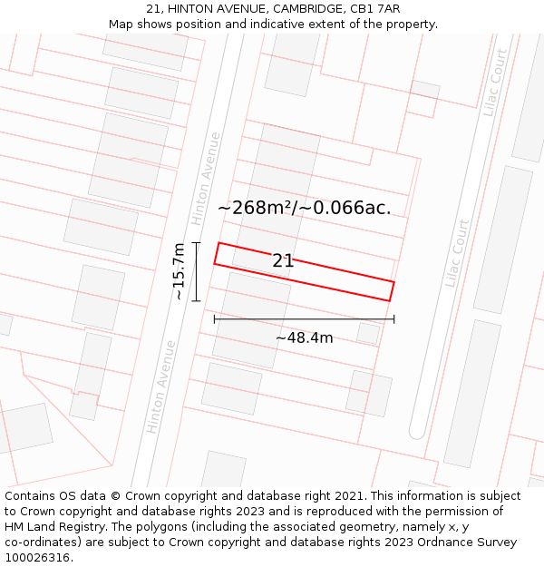 21, HINTON AVENUE, CAMBRIDGE, CB1 7AR: Plot and title map