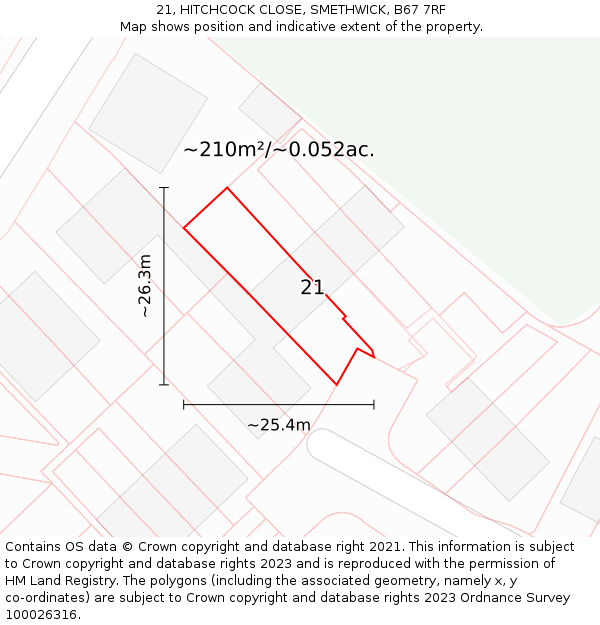 21, HITCHCOCK CLOSE, SMETHWICK, B67 7RF: Plot and title map