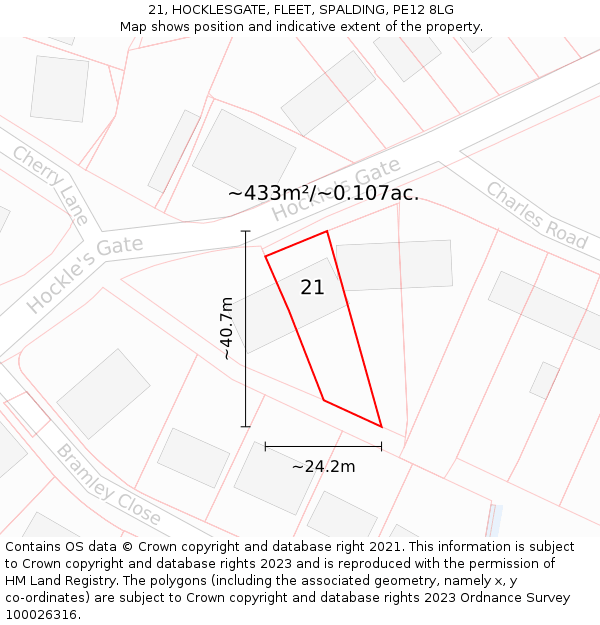 21, HOCKLESGATE, FLEET, SPALDING, PE12 8LG: Plot and title map