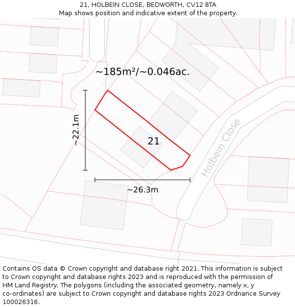 21, HOLBEIN CLOSE, BEDWORTH, CV12 8TA: Plot and title map