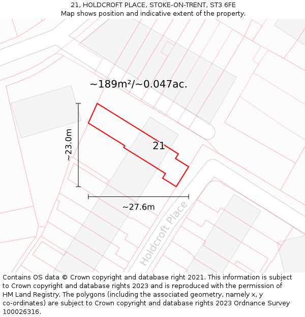 21, HOLDCROFT PLACE, STOKE-ON-TRENT, ST3 6FE: Plot and title map