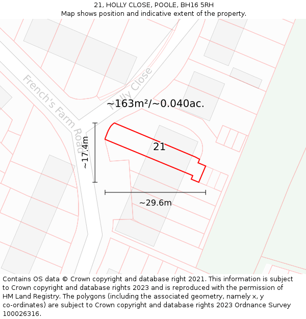 21, HOLLY CLOSE, POOLE, BH16 5RH: Plot and title map