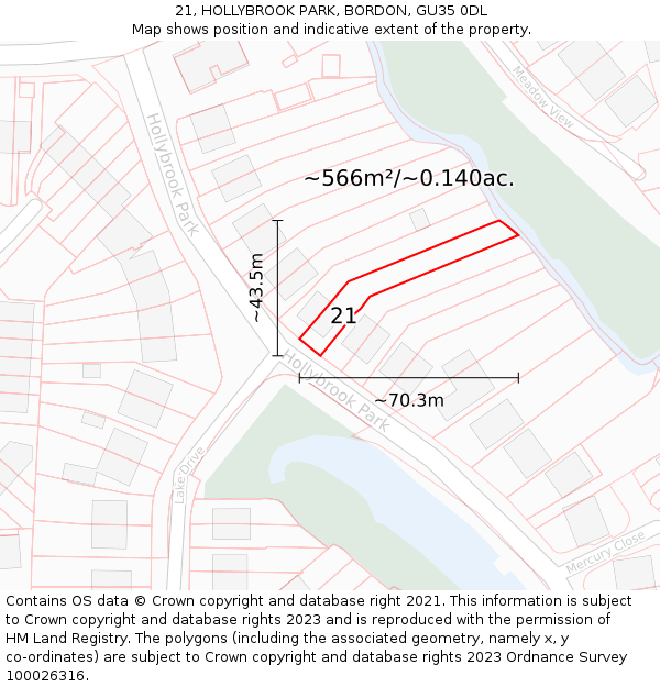 21, HOLLYBROOK PARK, BORDON, GU35 0DL: Plot and title map