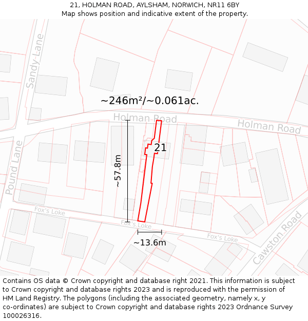 21, HOLMAN ROAD, AYLSHAM, NORWICH, NR11 6BY: Plot and title map