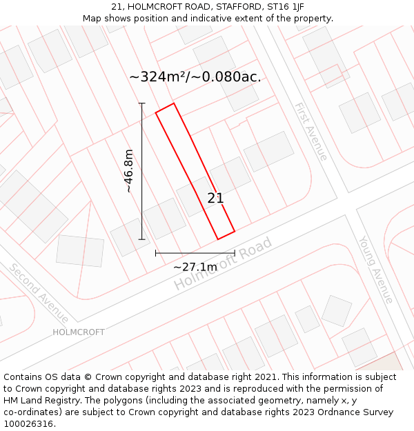 21, HOLMCROFT ROAD, STAFFORD, ST16 1JF: Plot and title map