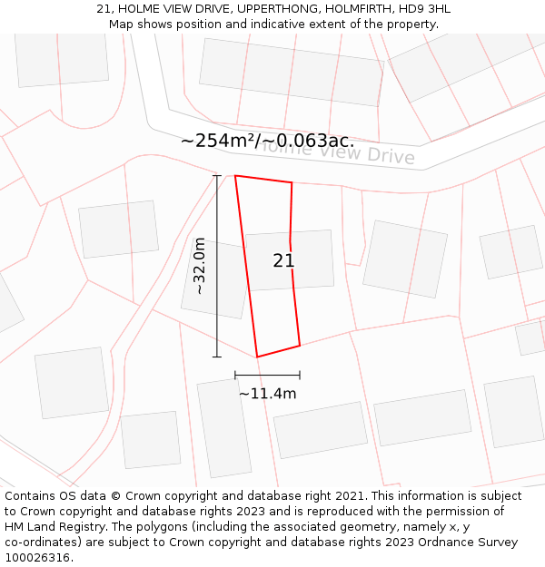 21, HOLME VIEW DRIVE, UPPERTHONG, HOLMFIRTH, HD9 3HL: Plot and title map