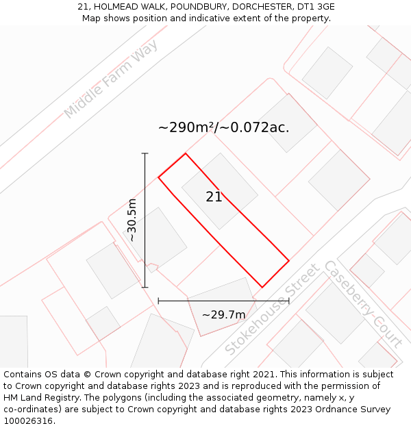 21, HOLMEAD WALK, POUNDBURY, DORCHESTER, DT1 3GE: Plot and title map