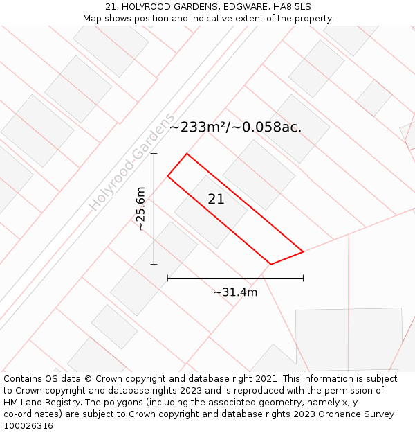 21, HOLYROOD GARDENS, EDGWARE, HA8 5LS: Plot and title map