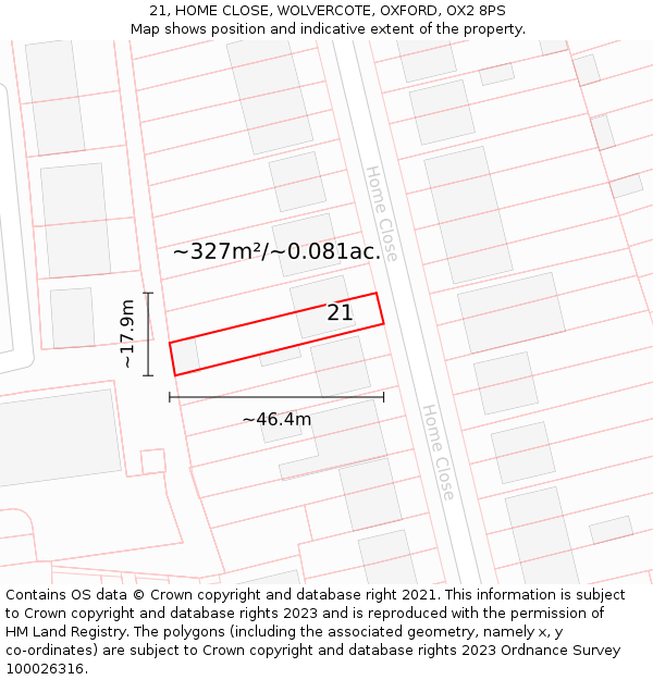 21, HOME CLOSE, WOLVERCOTE, OXFORD, OX2 8PS: Plot and title map