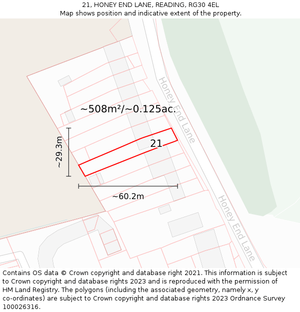 21, HONEY END LANE, READING, RG30 4EL: Plot and title map