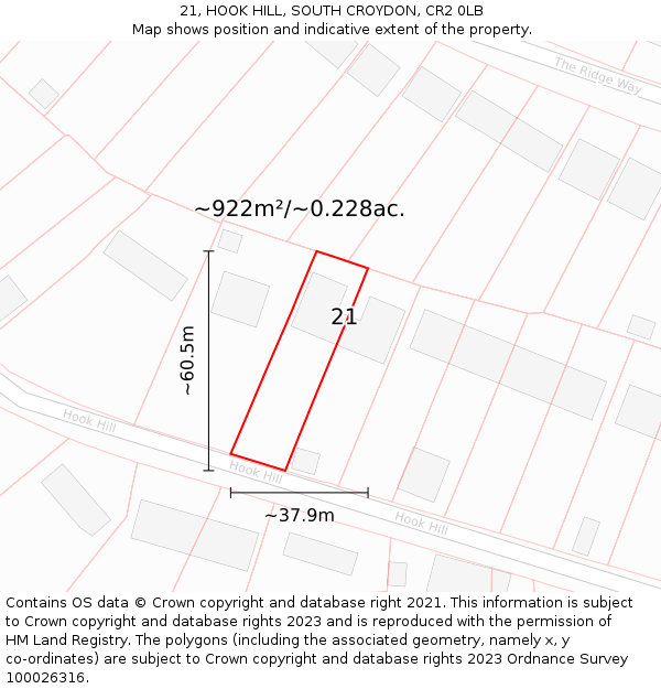 21, HOOK HILL, SOUTH CROYDON, CR2 0LB: Plot and title map