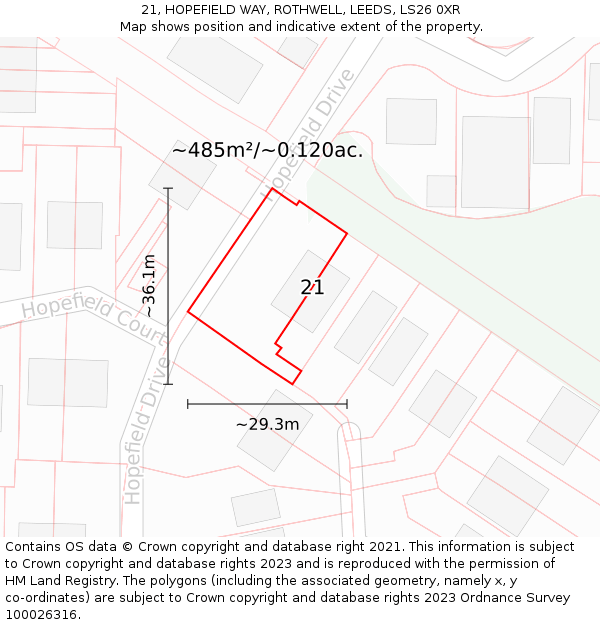 21, HOPEFIELD WAY, ROTHWELL, LEEDS, LS26 0XR: Plot and title map