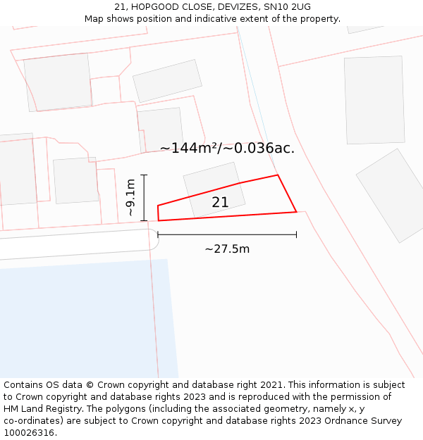 21, HOPGOOD CLOSE, DEVIZES, SN10 2UG: Plot and title map