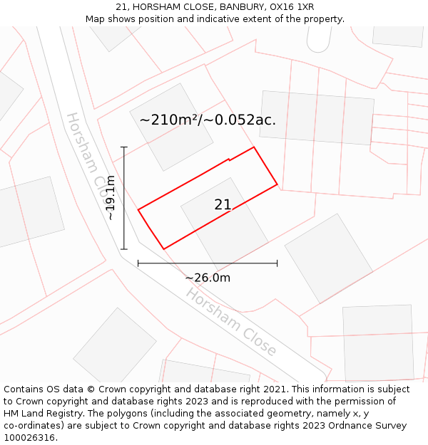 21, HORSHAM CLOSE, BANBURY, OX16 1XR: Plot and title map